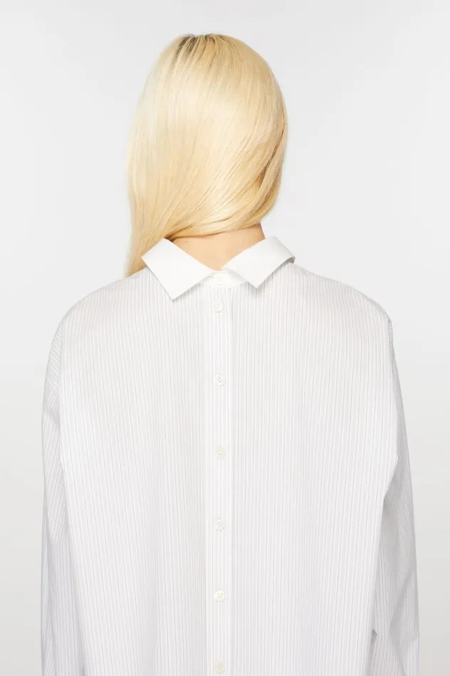 Acne Studios Stripe Shirt Olive Greenwhite Women Shirts and Blouses