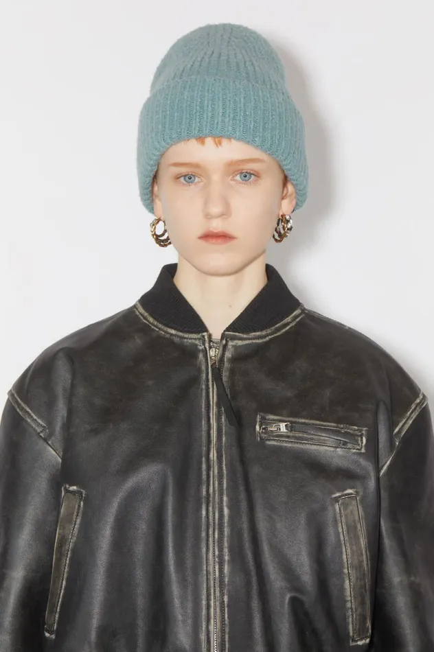 Acne Studios Wool Blend Beanie Mineral Blue Women Hats