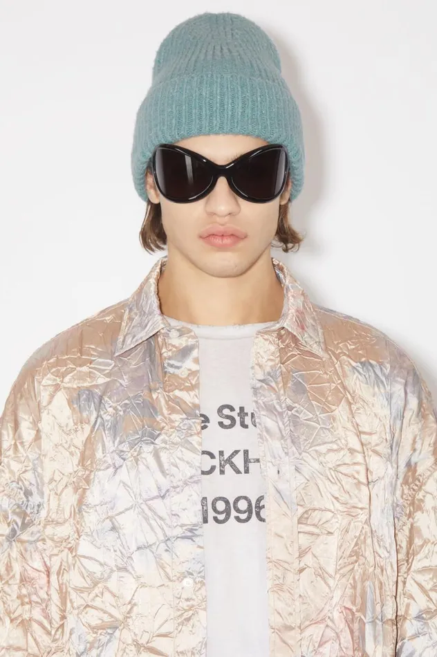 Acne Studios Wool Blend Beanie Mineral Blue Women Hats
