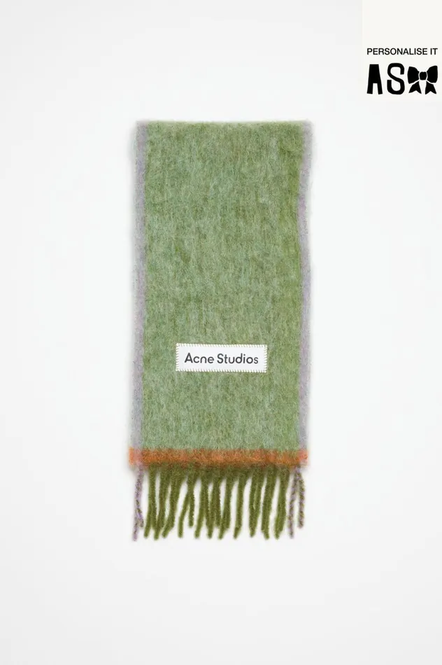 Acne Studios Wool Mohair Scarf 8211 Narrow Grass Green Men Scarves