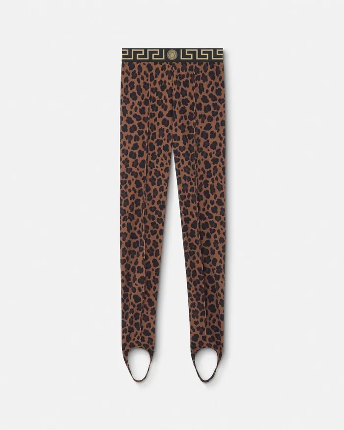 Activewear Women Versace Leopard Gym Stirrup Leggings Animalier