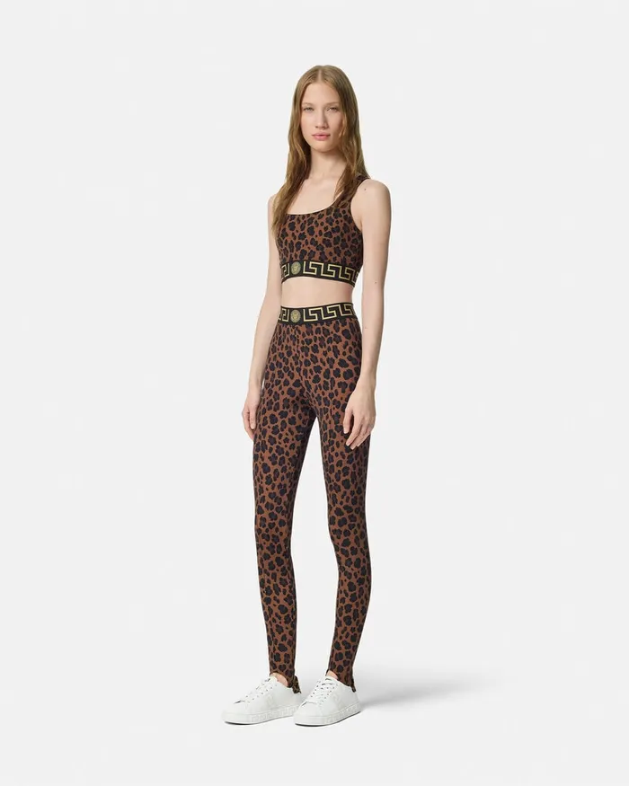 Activewear Women Versace Leopard Gym Stirrup Leggings Animalier
