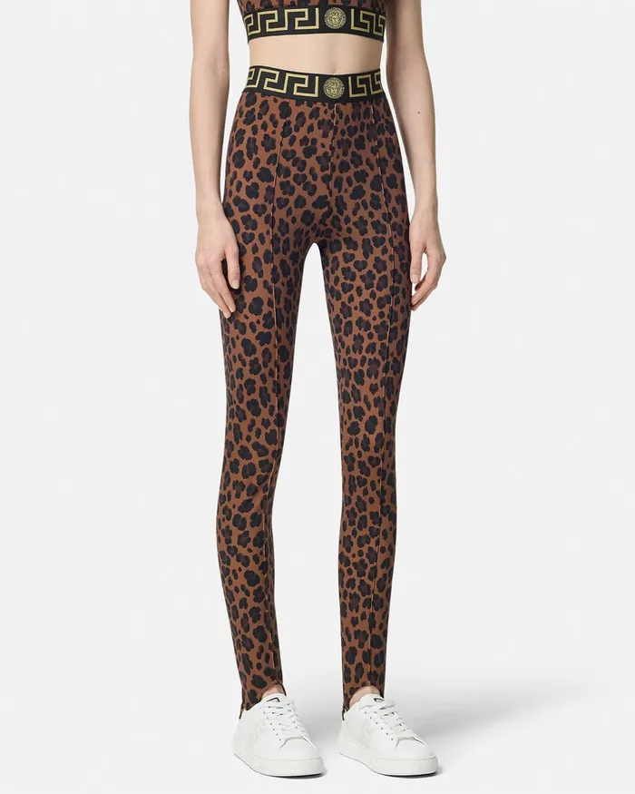 Activewear Women Versace Leopard Gym Stirrup Leggings Animalier