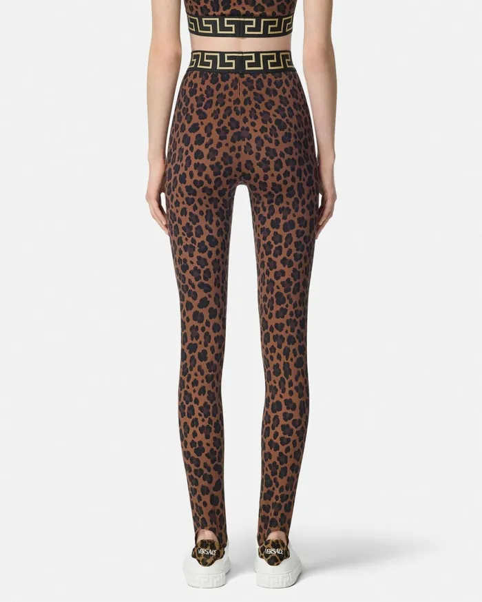 Activewear Women Versace Leopard Gym Stirrup Leggings Animalier