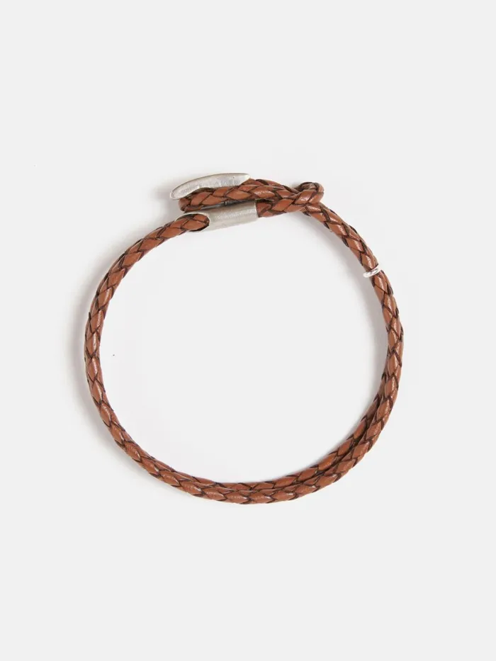 Anchor and Crew Padstow Bracelet In Light Brown 925 SilverBraided Leat Men Universal Works Jewellery