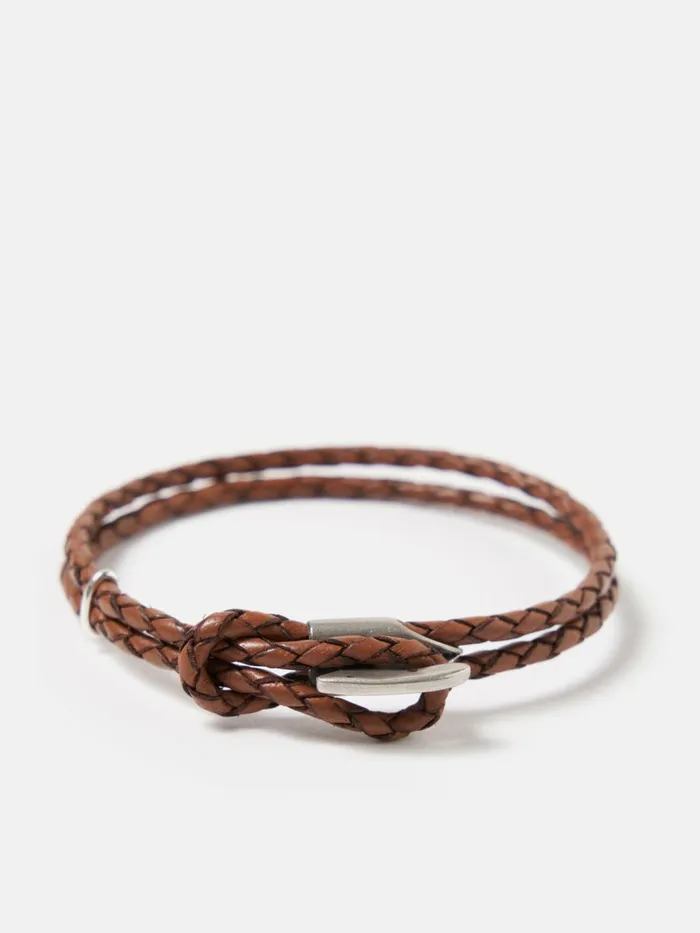 Anchor and Crew Padstow Bracelet In Light Brown 925 SilverBraided Leat Men Universal Works Jewellery