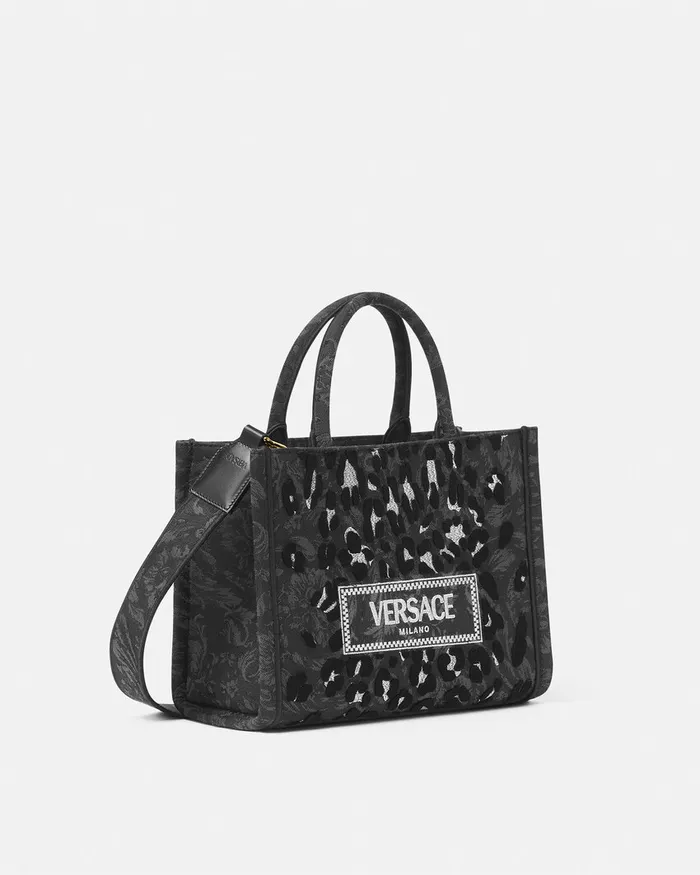 Athena Women Versace Leopard Athena Small Tote Bag Blackprint