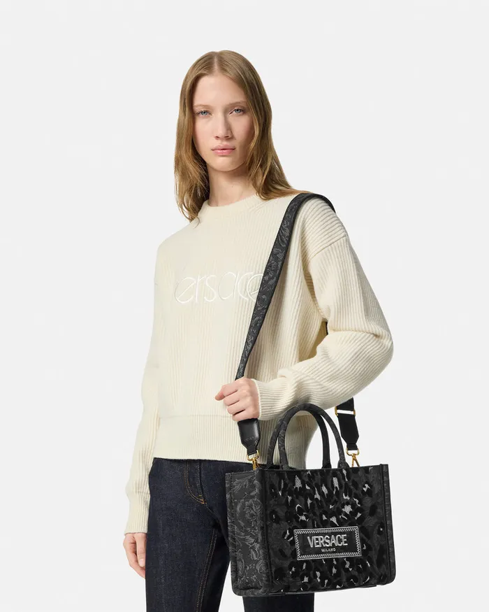 Athena Women Versace Leopard Athena Small Tote Bag Blackprint