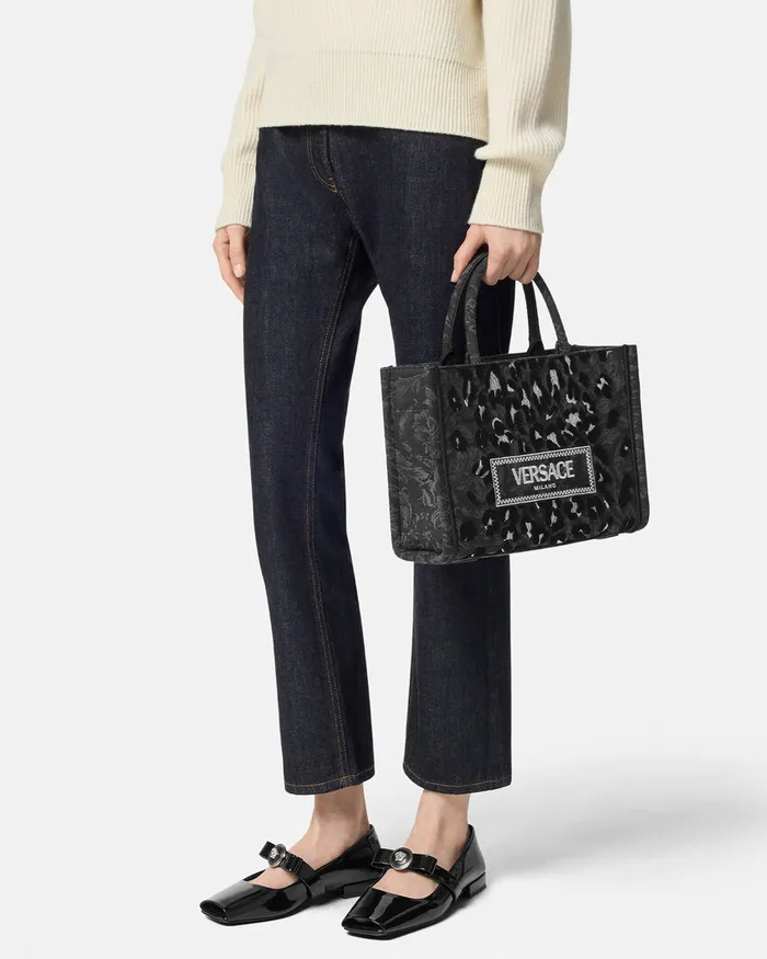 Athena Women Versace Leopard Athena Small Tote Bag Blackprint