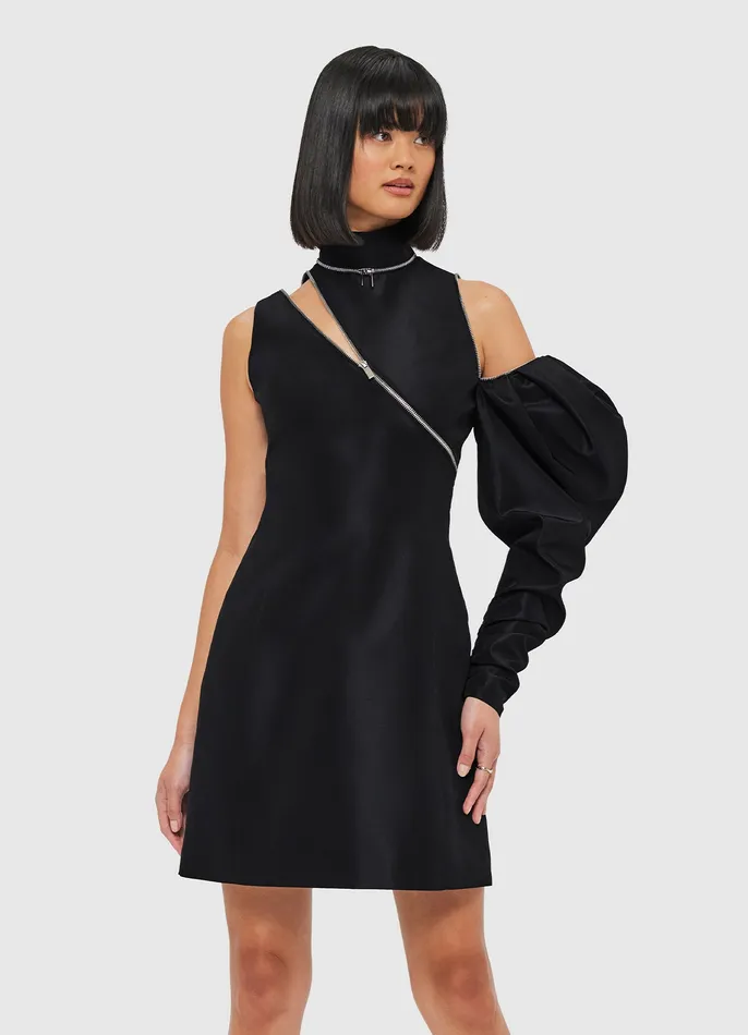 Beau One Shoulder Mini Dress 8211 Ebony Dresses and Jumpsuits LEO LIN Women