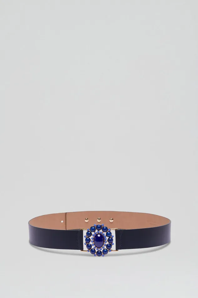 Belts Scanlan Theodore Women ITALIAN OVAL JEWELED BELT 35 NAVY Belts Scanlan Theodore Women ITALIAN OVAL JEWELED BELT 35 NAVY