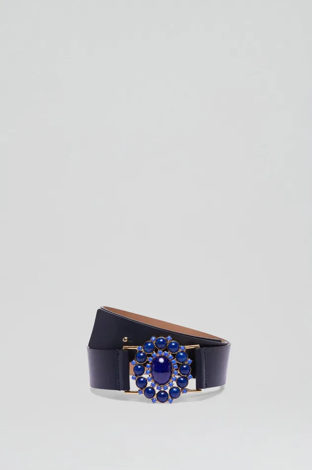 Belts Scanlan Theodore Women ITALIAN OVAL JEWELED BELT 35 NAVY Belts Scanlan Theodore Women ITALIAN OVAL JEWELED BELT 35 NAVY