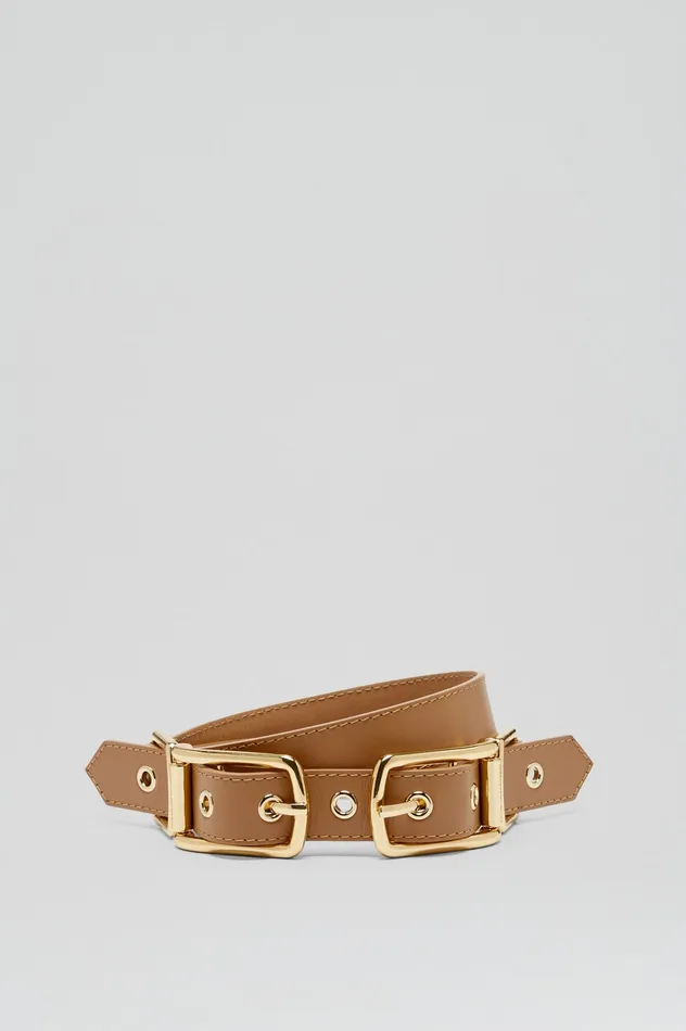 Belts Scanlan Theodore Women TWIN SADDLE BUCKLE BELT 25 CAMEL Belts Scanlan Theodore Women TWIN SADDLE BUCKLE BELT 25 CAMEL
