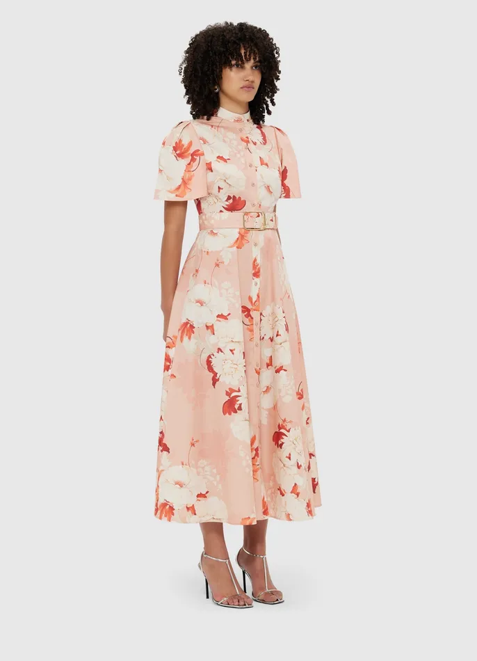 Bianca Short Sleeve Midi Dress 8211 Peony Print Dresses and Jumpsuits LEO LIN Women