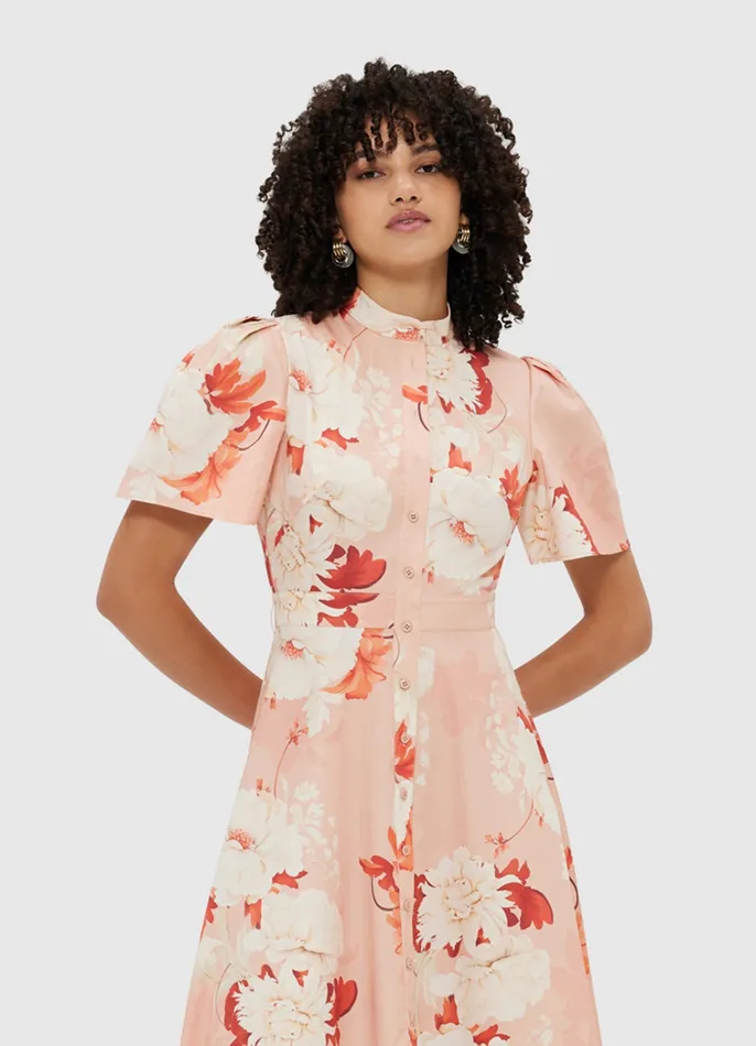 Bianca Short Sleeve Midi Dress 8211 Peony Print Dresses and Jumpsuits LEO LIN Women