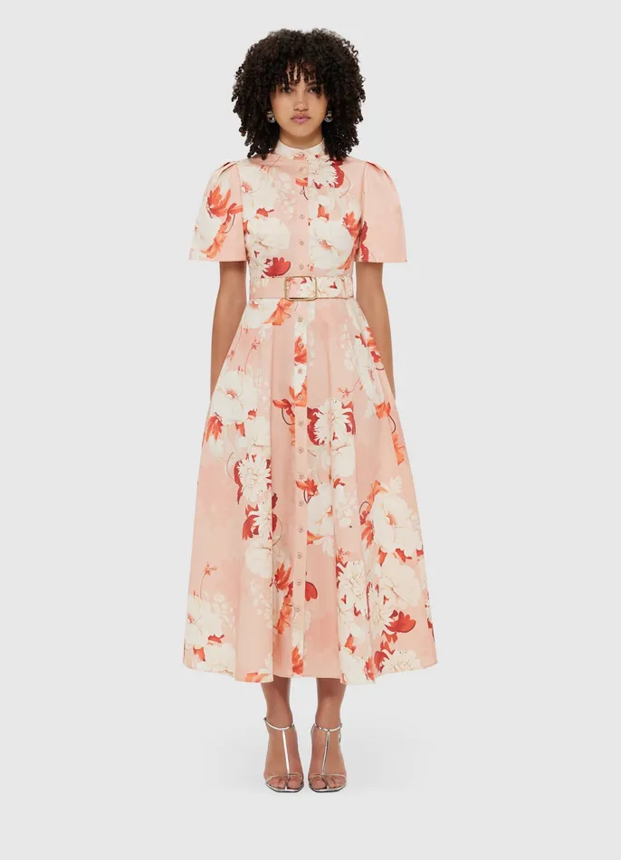 Bianca Short Sleeve Midi Dress 8211 Peony Print Dresses and Jumpsuits LEO LIN Women
