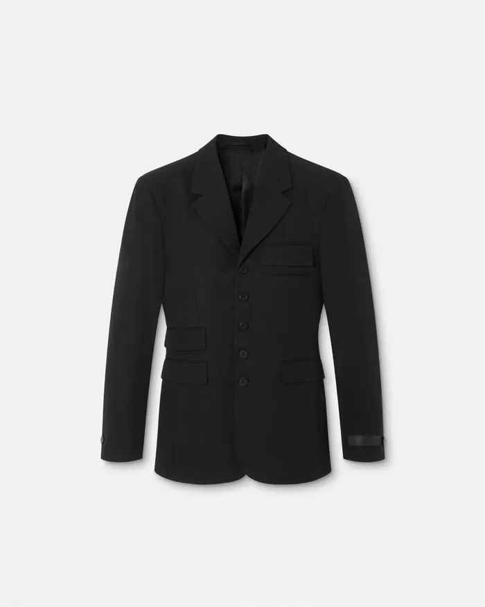Blazers and Suits Men Versace Light Wool FiveButton Blazer Black