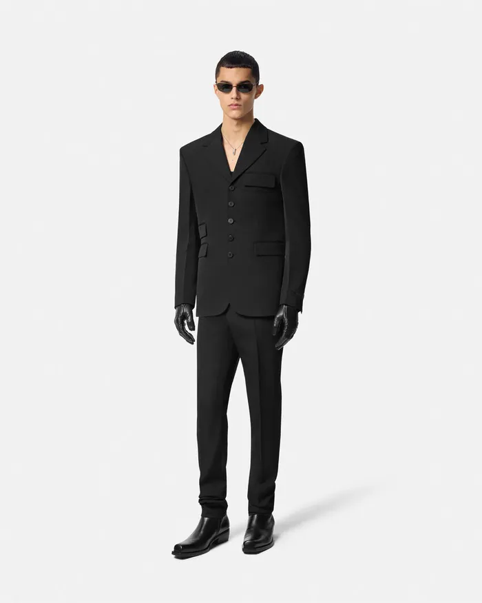 Blazers and Suits Men Versace Light Wool FiveButton Blazer Black
