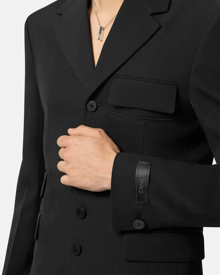 Blazers and Suits Men Versace Light Wool FiveButton Blazer Black