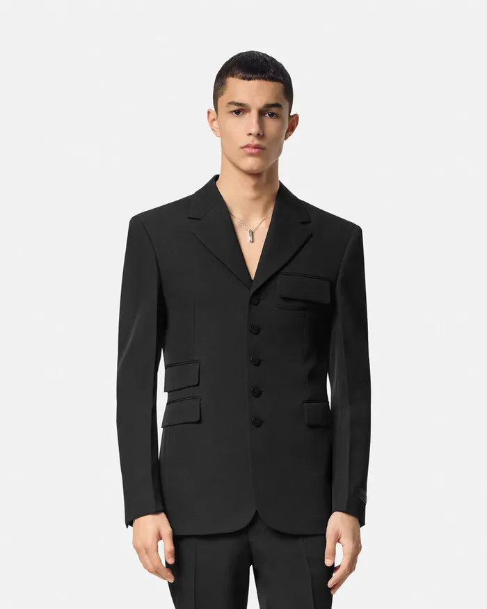 Blazers and Suits Men Versace Light Wool FiveButton Blazer Black