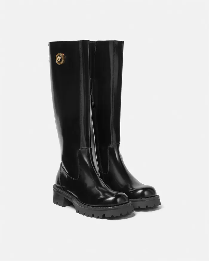 Boots Women Versace Alia KneeHigh Boots 35 Mm Blackgold