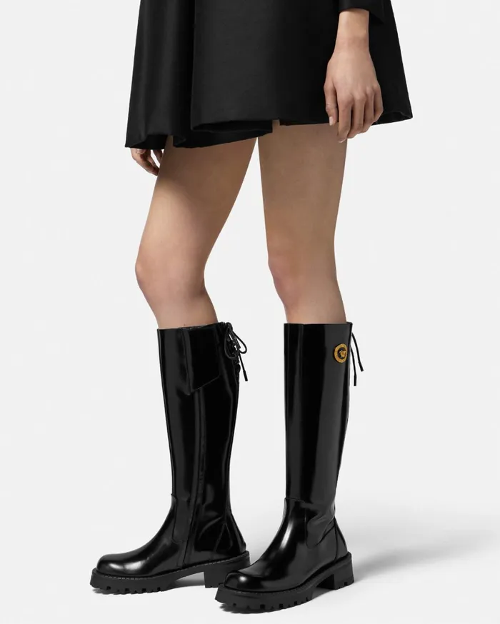 Boots Women Versace Alia KneeHigh Boots 35 Mm Blackgold