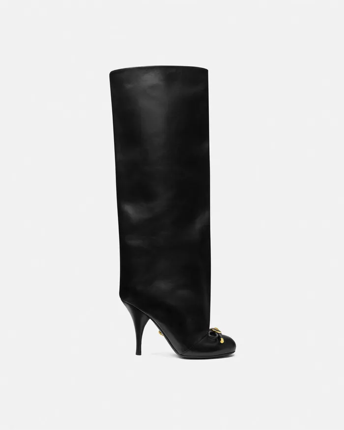 Boots Women Versace Opera Bow KneeHigh Boots 105 Mm Blackgold