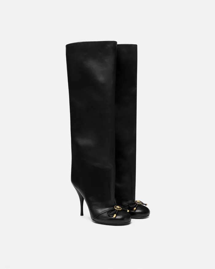 Boots Women Versace Opera Bow KneeHigh Boots 105 Mm Blackgold