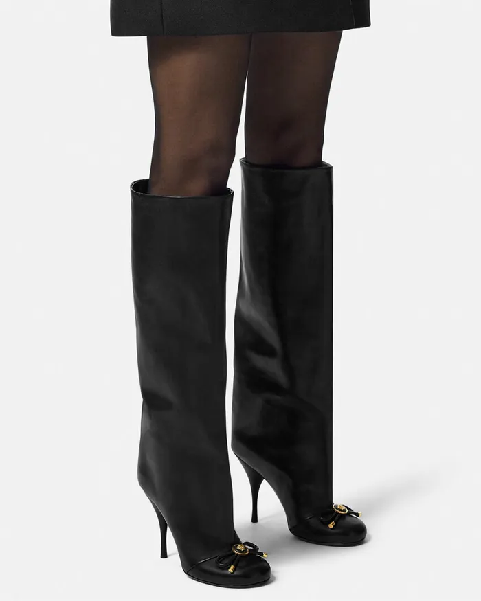 Boots Women Versace Opera Bow KneeHigh Boots 105 Mm Blackgold