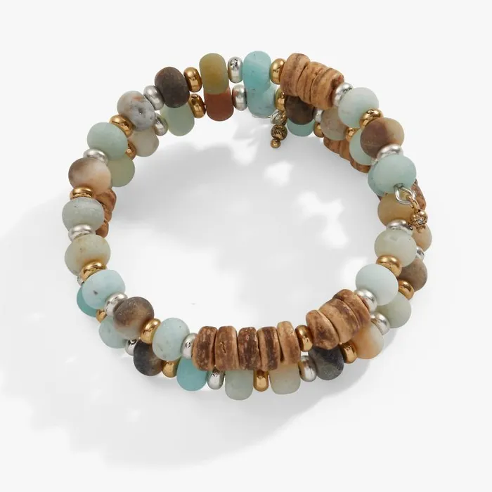 Bracelets Women Alex And Ani Amazonite Wood Beaded Wrap Bracelet Two Tone