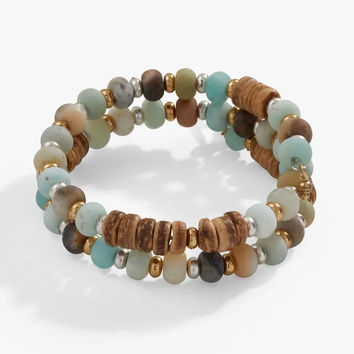 Bracelets Women Alex And Ani Amazonite Wood Beaded Wrap Bracelet Two Tone