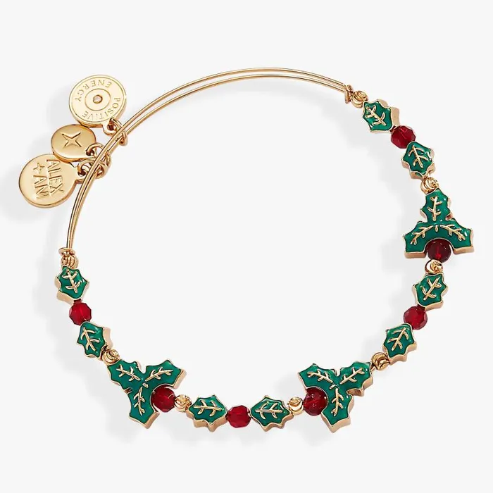 Bracelets Women Alex And Ani Holiday Holly Beaded Bangle Shiny Gold
