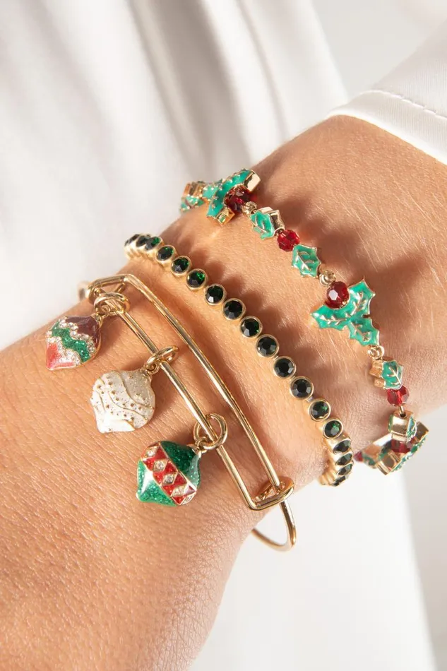 Bracelets Women Alex And Ani Holiday Holly Beaded Bangle Shiny Gold