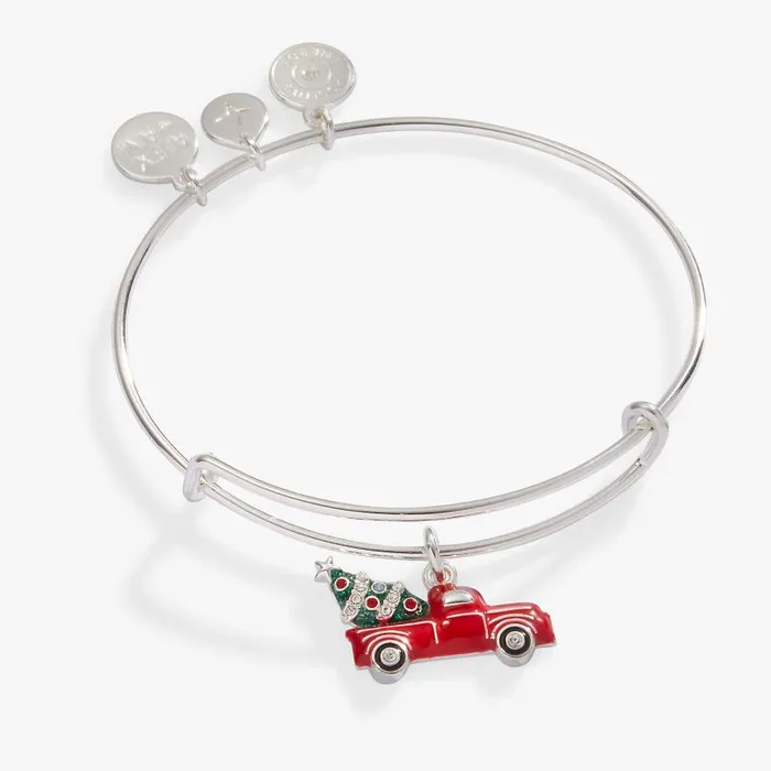 Bracelets Women Alex And Ani Holiday Truck Charm Bangle Shiny Silver