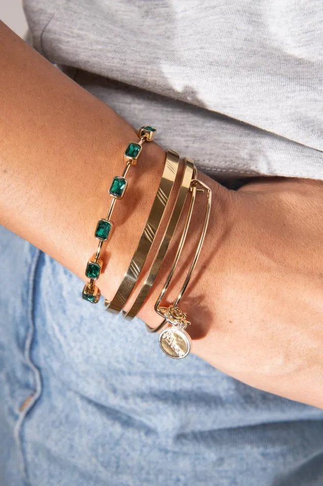Bracelets Women Alex And Ani May Birthstone Emerald Cut Bangle Gold