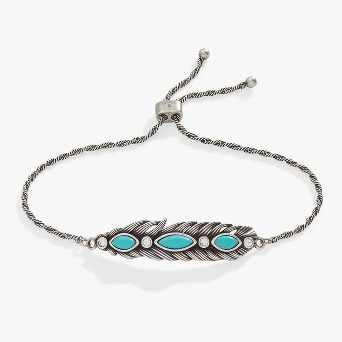 Bracelets Women Alex And Ani Turquoise Feather Bolo Bracelet Silver