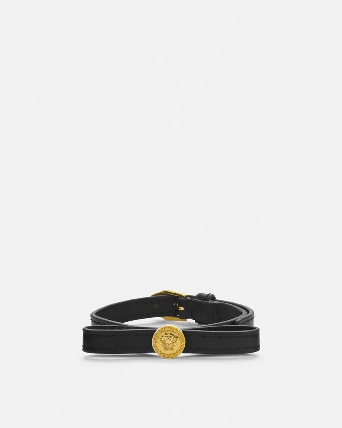 Bracelets Women Versace Gianni Ribbon Leather Bracelet Blackgold