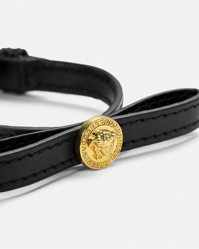 Bracelets Women Versace Gianni Ribbon Leather Bracelet Blackgold