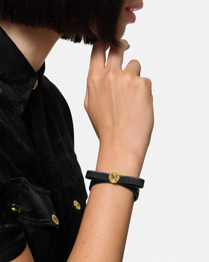 Bracelets Women Versace Gianni Ribbon Leather Bracelet Blackgold