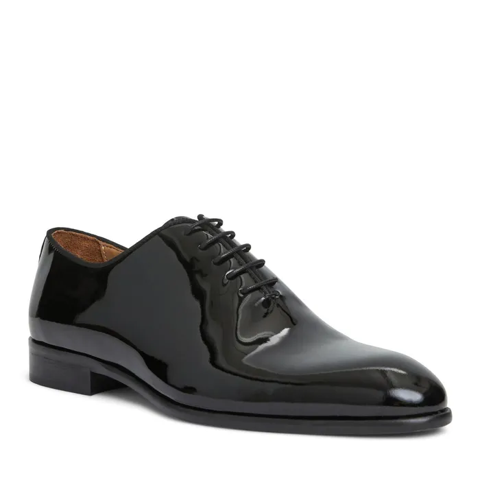 Bruno Magli Angelo Whole Cut Oxford Black Patent Men Laceups and Oxfords