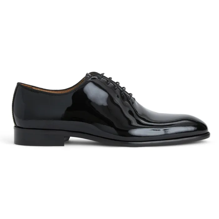 Bruno Magli Angelo Whole Cut Oxford Black Patent Men Laceups and Oxfords