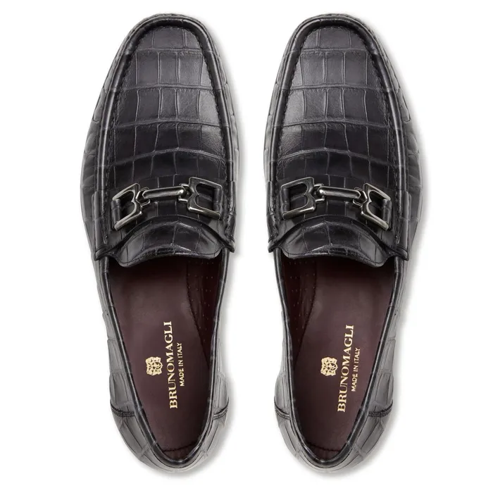 Bruno Magli Trieste Classic Moccasin Black Croc Men Loafers and Slipons