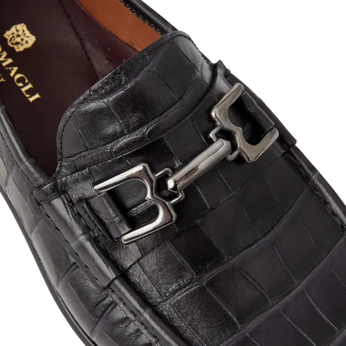 Bruno Magli Trieste Classic Moccasin Black Croc Men Loafers and Slipons
