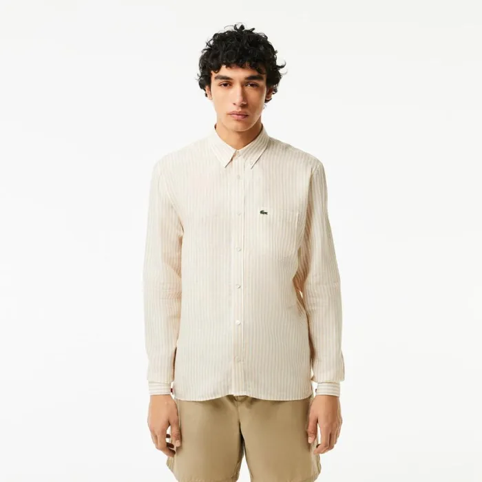 Button Down Shirts Men Lacoste Men039s Regular Fit Linen Shirt White Beige Ir7 Button Down Shirts Men Lacoste Men039s Regular Fit Linen Shirt White Beige Ir7