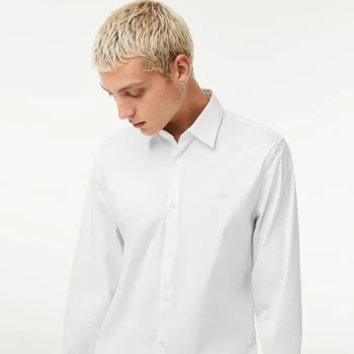 Button Down Shirts Men Lacoste Men039s Slim Fit French Collar Cotton Poplin Shirt White 001