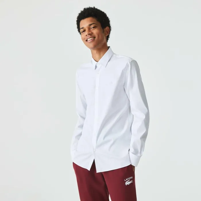 Button Down Shirts Men Lacoste Men039s Slim Fit French Collar Cotton Poplin Shirt White 001