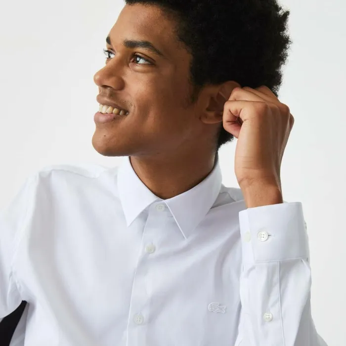 Button Down Shirts Men Lacoste Men039s Slim Fit French Collar Cotton Poplin Shirt White 001