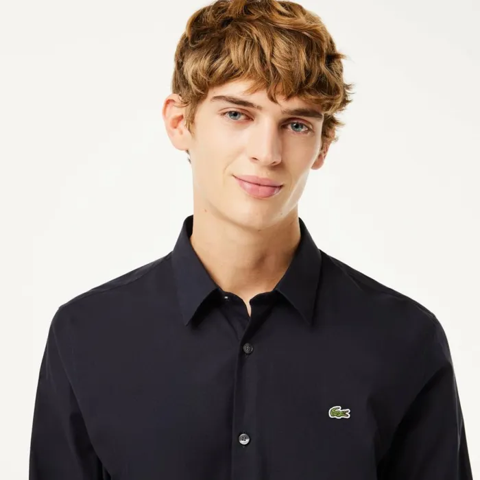 Button Down Shirts Men Lacoste Men039s Slim Fit Stretch Cotton Poplin Shirt Abysm Blue Hde