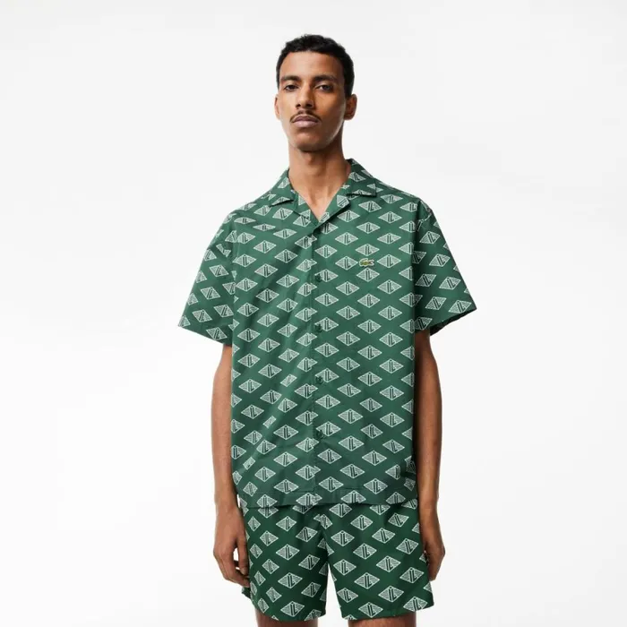 Button Down Shirts Men Lacoste Mens Short Sleeve Monogram Shirt Green White Yrr Button Down Shirts Men Lacoste Mens Short Sleeve Monogram Shirt Green White Yrr