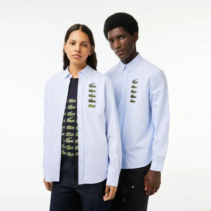 Button Down Shirts MenWomen Lacoste Unisex Croc Badge Striped Shirt White Blue F6z Button Down Shirts MenWomen Lacoste Unisex Croc Badge Striped Shirt White Blue F6z